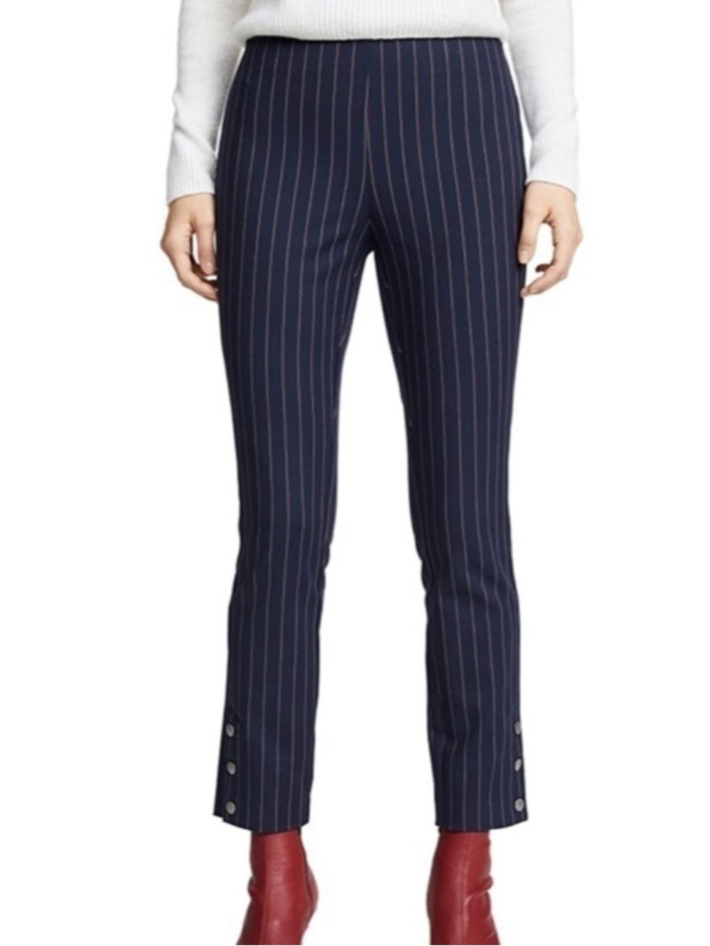 Rag and Bone Simone Snap Cuff Slim Pinstripe Ankle Pants - Navy